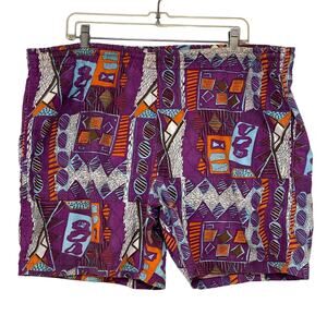 Vintage 90's Key Elements Purple Multi Abstract Swim Trunks Large